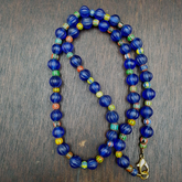 BEAUTIFUL OLD 5mm Chevron & 9 mm cobalt Blue GLASS Vintage BEADS Strand